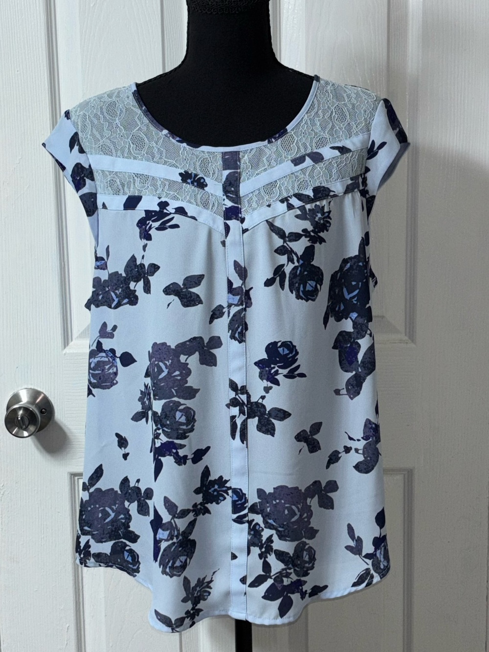 Candie's Light Blue Floral Lace Yoke Blouse
